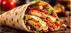 Wrap gefüllt mit gegrillten Halloumi-Scheiben und Gemüse